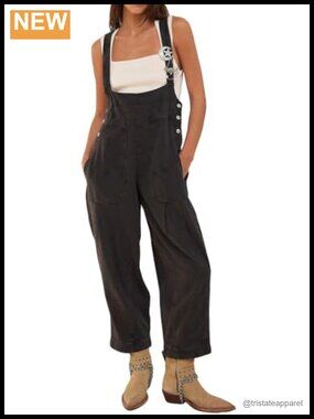 Women Baggy Barrel Jeans Denim Bib Overalls Suspender Jumpsuit Cotton